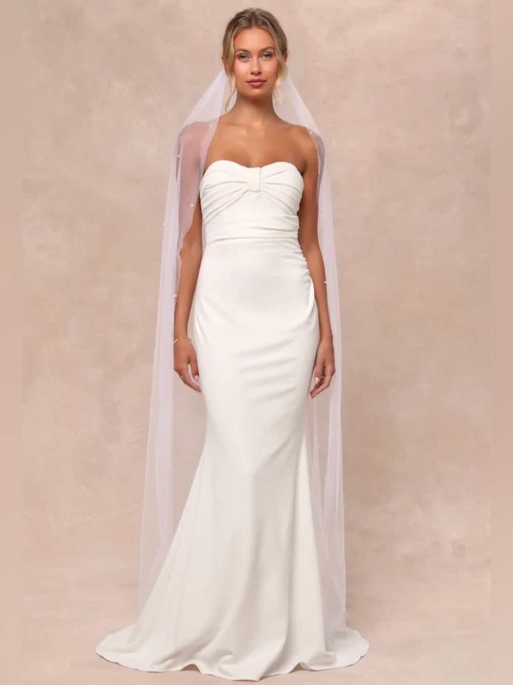 Lulu's White Strapless Bow-Front Maxi Wedding Dress